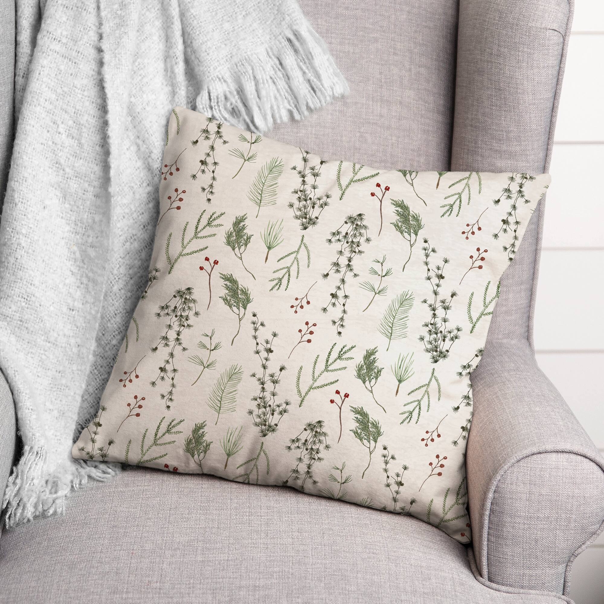 Pine Greenery Throw Pillow